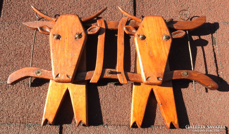 Antik fa ökrös szekér fali kulcstartó / ruhatartó fogas