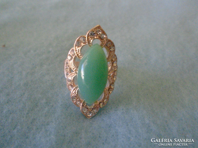 Rodiumozott antialergén női gyűrű Jade kővel belső méret 17 mm új nem használt. posta 700 ft ..