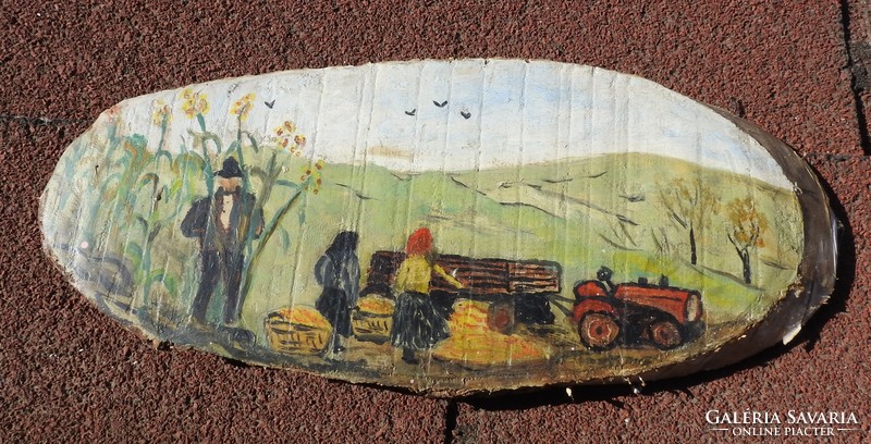 Harvest - village life picture on wooden slices