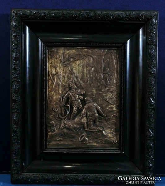 Hunting scene on copper plate, 20th Century