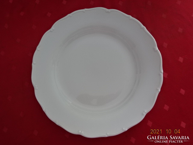 Quality white porcelain flat plate with edge printed pattern. He has!