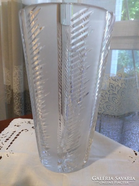Acid etched lead crystal vase