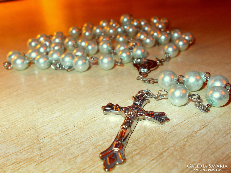 Turquoise beaded rosary 106 cm + 4 cm crucifix