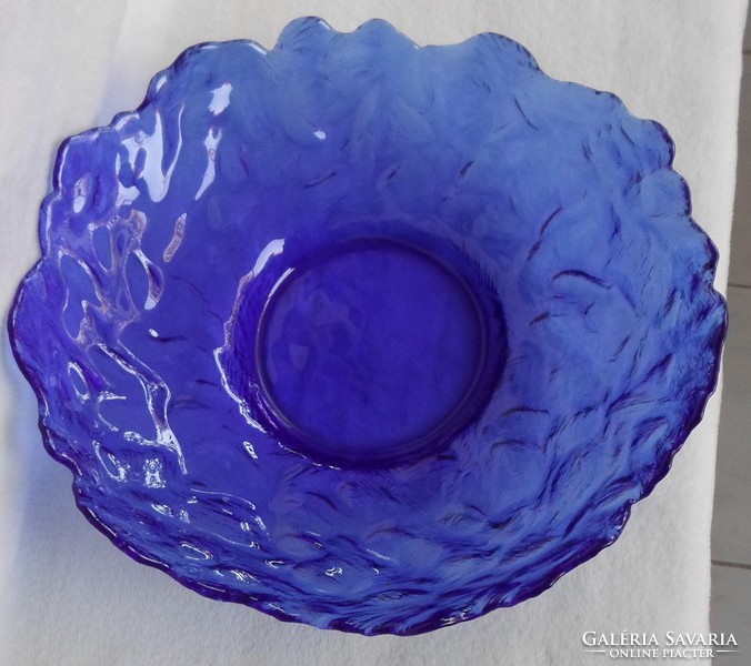 Hatalmas design kék üveg asztalközép, tál  35 x 9 cm