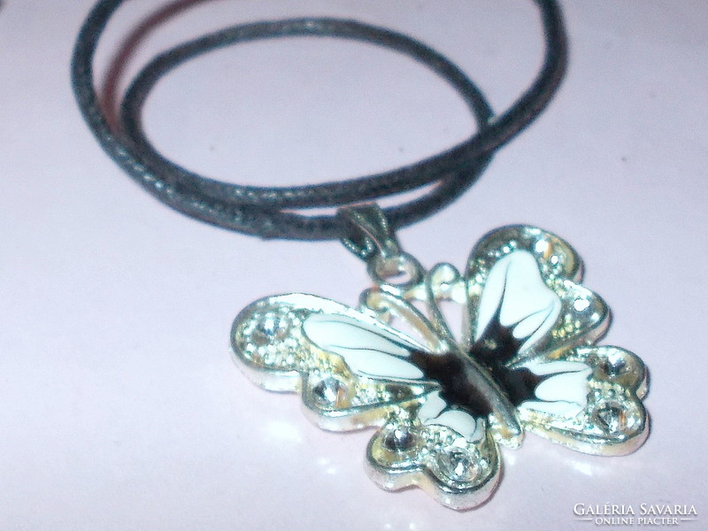 Fire Enamel - Crystal Black and White Butterfly Craft Necklace