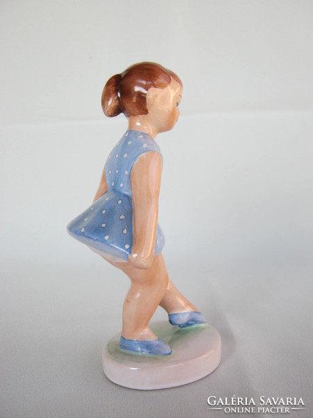 Retro ... Applied art ceramic figurine nipp little girl in a polka dot dress