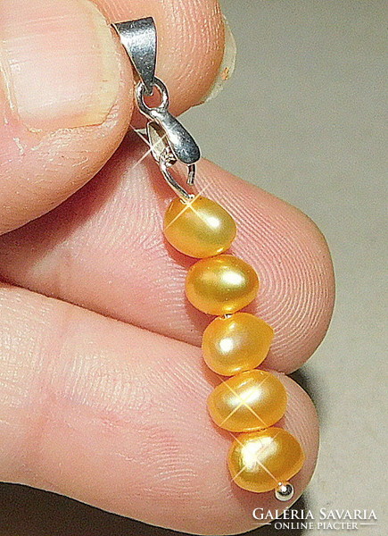 Sun yellow shiny cultured real pearl pendant