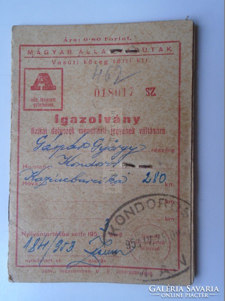 Av833.4 Passport for changing the return ticket of workers - condor 1953 Kazincbarcika train máv