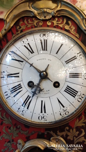 1920s boulle wood and bronze decorated fireplace clock. F-24
