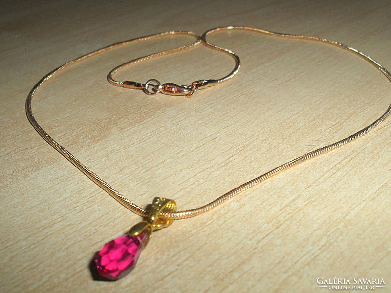 Swarovski pink crystal drop gold gold filled necklace 18kgp