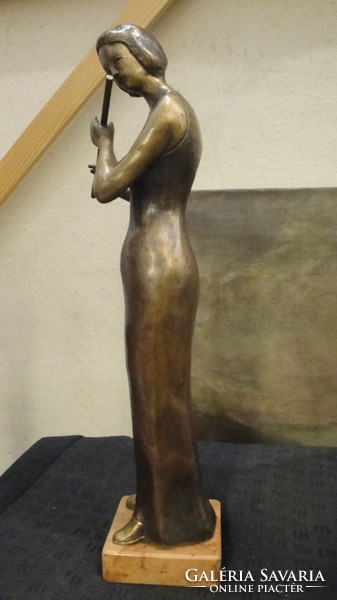 Unknown artist, flutist lady, bronze sculpture