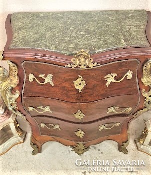 A405 beautiful Italian baroque, copper-plated, marble-belly chest of drawers