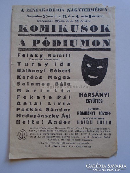AV836.1  Komikusok a Pódiumon  - 1954  Feleky Kamill Turay Ida Ráthonyi Róbert  Harsányi együttes