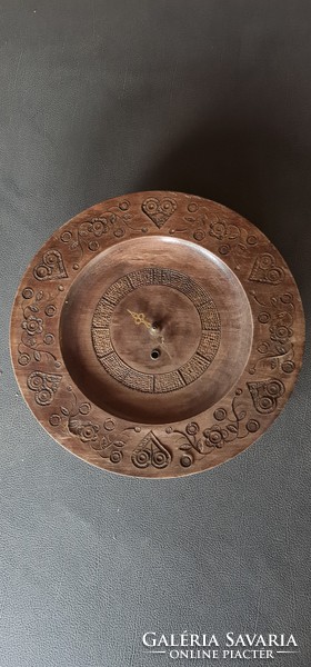 Wooden mechanical wall clock with copper inlays