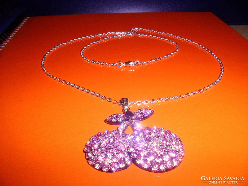 Crystallized swarovski pink crystal cherry pendant 18kgp + gift necklace