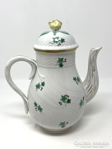 Old green herbal teapot with rose lid 25cm - cz
