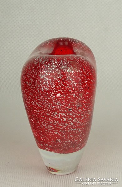 1G146 Fújtüveg művészi piros szív alakú kis váza 12 cm