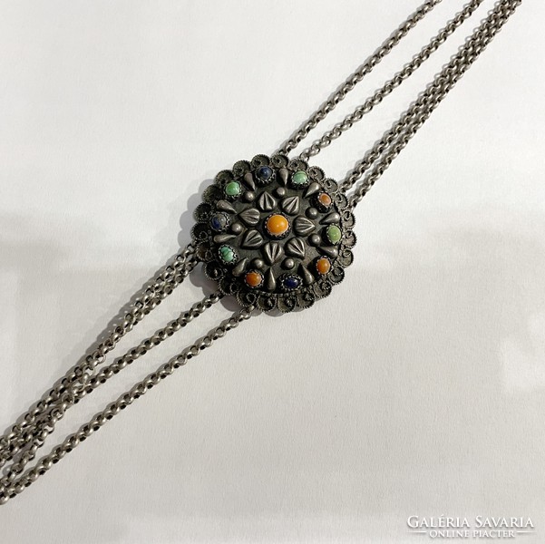 Wonderful silver necklace with colored stones - 52g