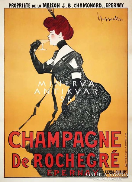 Vintage francia pezsgő reklám plakát reprint nyomat Cappiello hölgy elegáns ruha pezsgőspohár