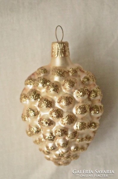 Old Christmas tree decoration painted glitter glass cone 7.5 x 5 cm