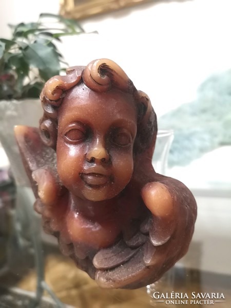 Old wax angel, traditional handcrafted putto 14 x 13 x 8 cm