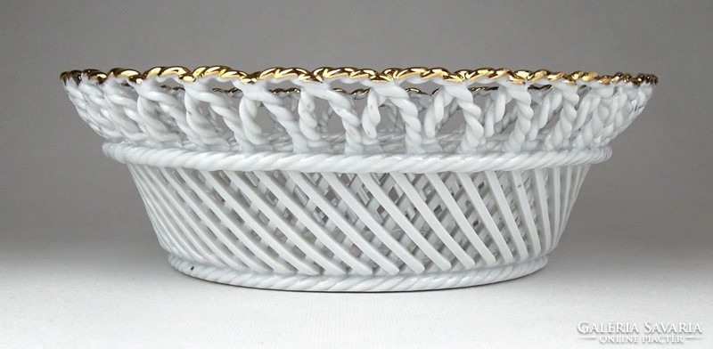 1G160 old marked openwork gilded porcelain basket 21 cm
