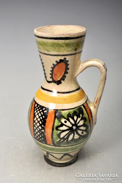 Old Corundum tile goblet, hand-painted, made by János Józsa. Indicated.