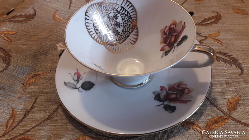 Pink porcelain tea cup with plate, breakfast set