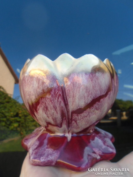 Zsolnay jelegű tulipános kaspó eozin jelegű csurgatott mázas csodás darab