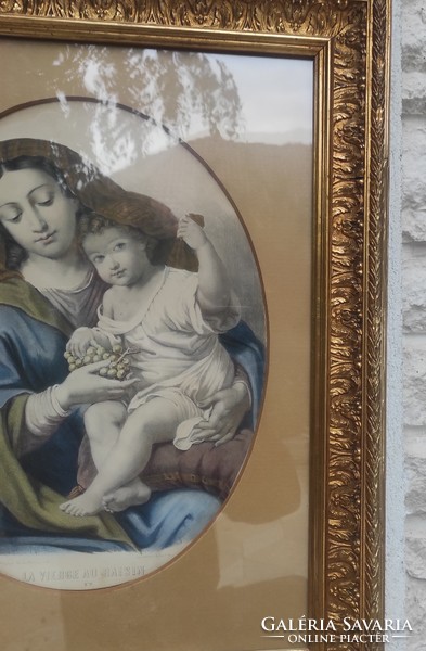 Beautiful antique xix century picture in gilded frame! La vierge is raisin
