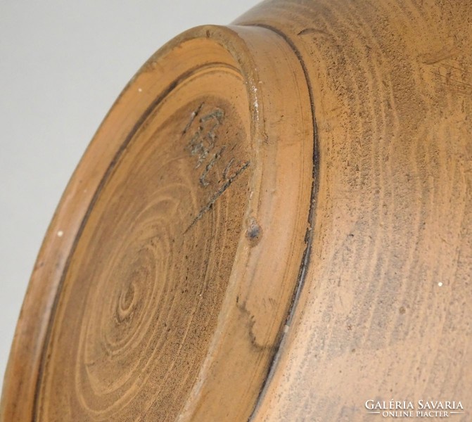 1G187 Régi jelzett nagyméretű festett olasz cserép asztalközép dísztál 30.5 cm