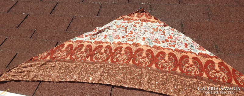 Silk scarf decorated with triangular sequins