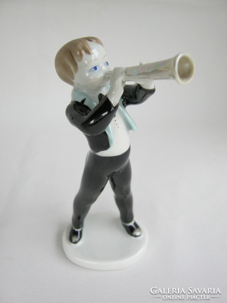Hollóház porcelain musician trumpet boy