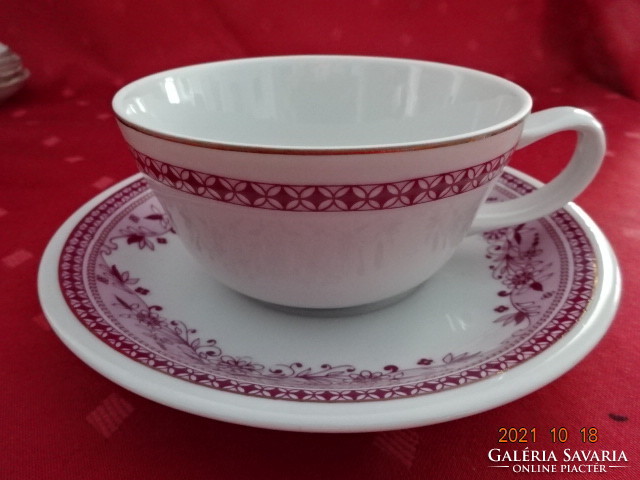 Hollóház porcelain teacup + placemat, pink pattern. He has!