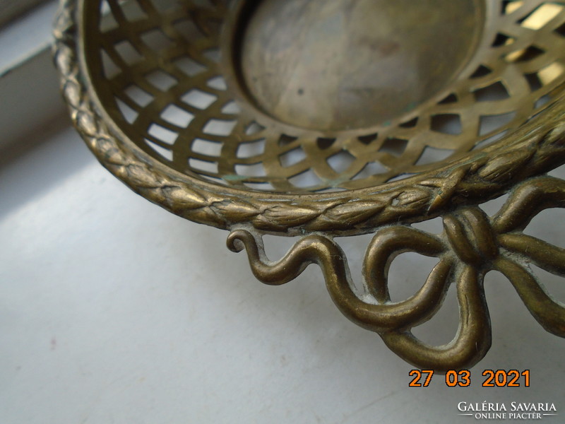 Antique empire bow and laurel wreath, e.P.St & co sign, ormolu pierced thin copper bowl