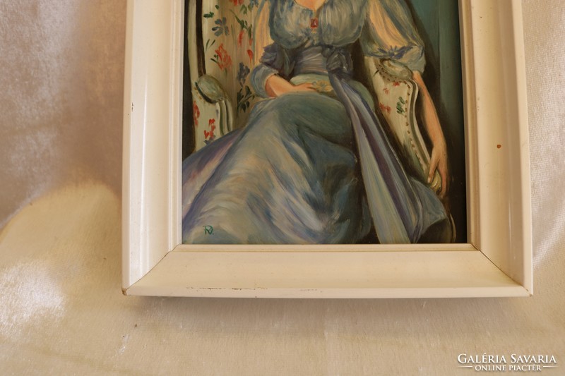Kék ruhás hölgy Szignózott olajfestmény XX.század első fele