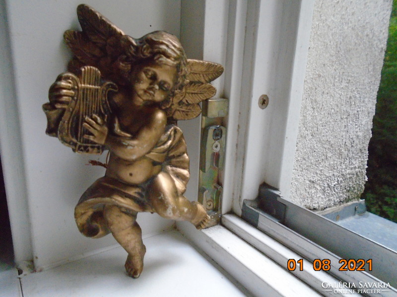 Clock gold winged angel with harp Christmas ornament