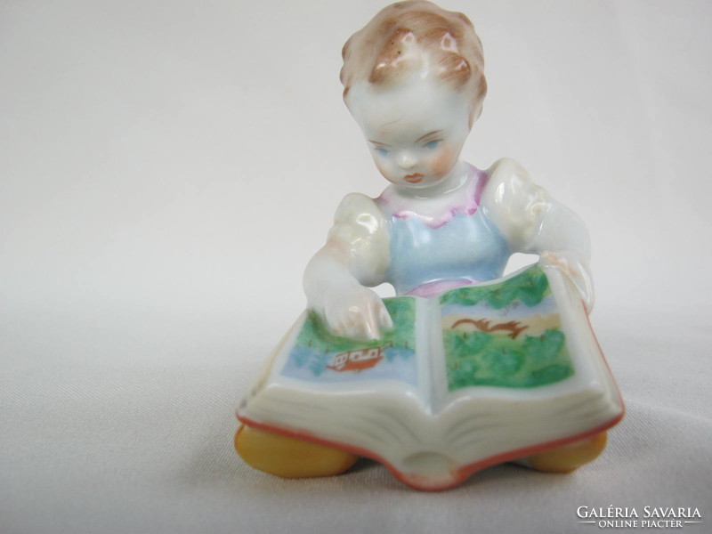 Retro ... Herendi porcelán képes könyvet nézegető kislány