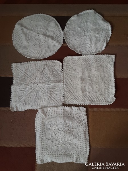 Old crochet white pillowcase with beautiful pattern - 5 pcs