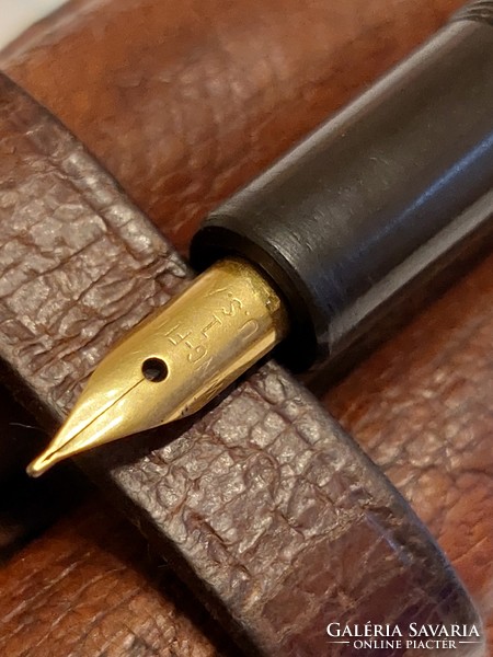 Fountain pen and rosewood pen in leather case.