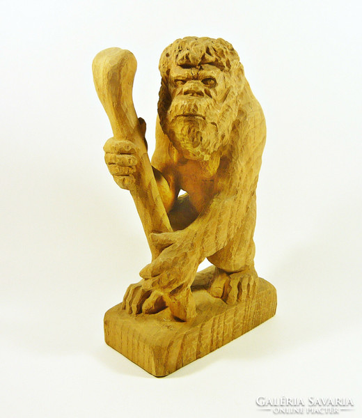 Jerky caveman signed hand-carved wooden statue, flawless! (F043)