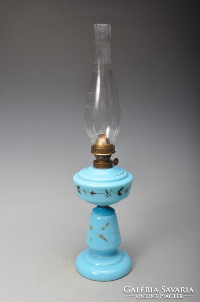 Antique broken huta glass kerosene lamp, refurbished - works.