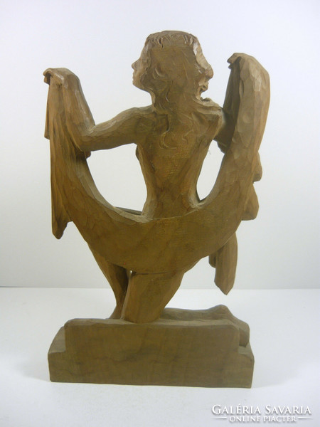 Posing naked lady 30.8 Cm signed hand-carved wooden sculpture, flawless! (F046)