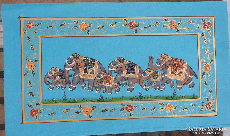 Indiai selyemkép festmény : Elefánt menet