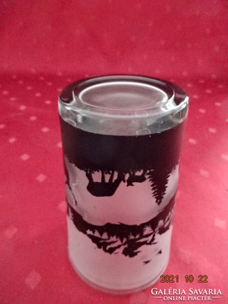Glass cup with reindeer and winter landscape, height 11 cm. He has!