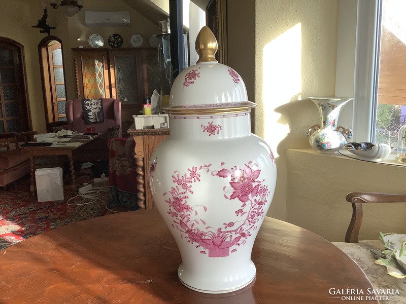 Herendi nagy urnaváza,fedeles váza 36 cm, indai kosármintás ,pur pur. Árcsökkentés!