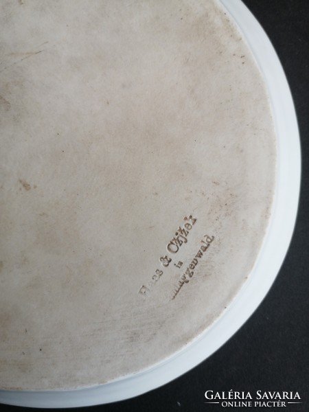 Antik cseh Haas & Czjzek Schlaggenwald porcelán kézzel festett virágos dísztésű tál, tálca - EP