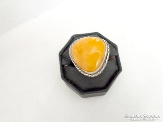 Antique silver butter amber ring 8