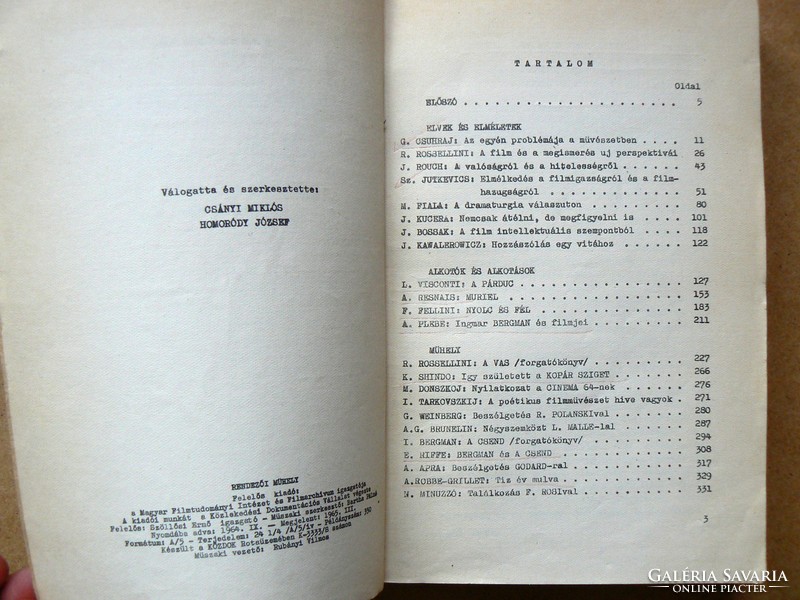 RENDEZŐI MŰHELY, CIKKGYŰJTEMÉNY 1965, KÖNYV JÓ ÁLLAPOTBAN (350 példány), RITKASÁG!!!