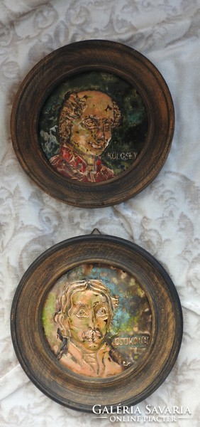 Cs.  Uhrin Tibor tűzzománc kép - Kölcsey és Csokonay kör alakú jelzett zománckép